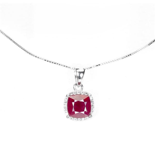 Natural  Cushion Red Ruby Necklace