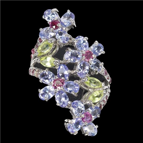 Natural Tanzanite Peridot Rhodolite Garnet Ring