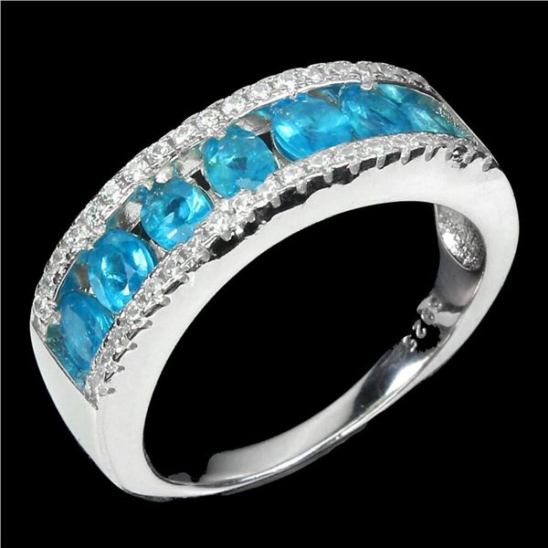 Natural Brazil Paraiba Blue Apatite Eternity Ring