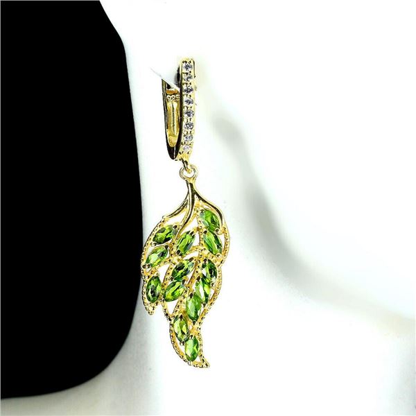 Natural Chrome Diopside Leaf  Earrings