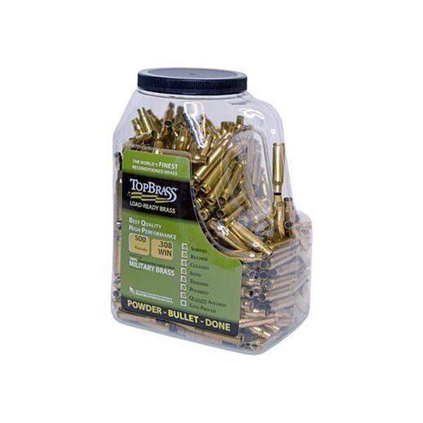 TOP BRASS ONCE FIRED UNPRIMED BRASS .308 WIN 500CT JUG