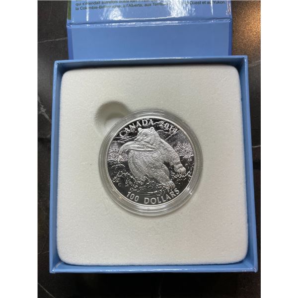 2014 CANADA $100 THE GRIZZLY FINE SILVER
