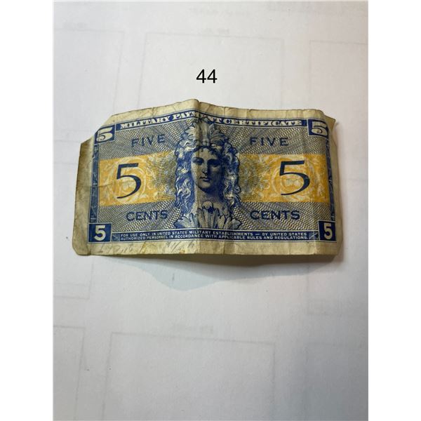 1954 5 Cents Military Payment Certificate