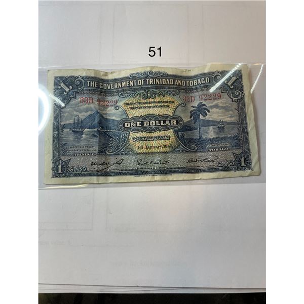 1944 Trinidad and Tobago One Dollar Bill