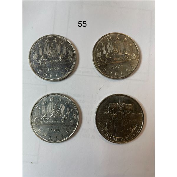 3x 1985 Canadian Nickle Dollars & 1984 Jacques Cartier Canadian Nickle Dollar