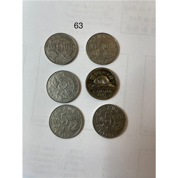 1928, 1930, 1931, 1997 Canadian Nickles