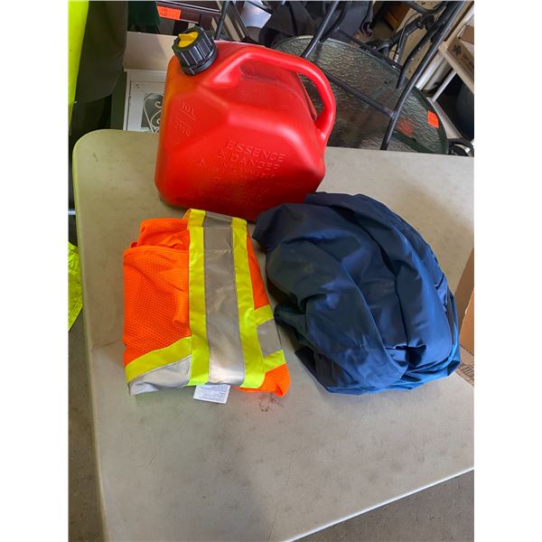 Jerry can, safety vest and cover