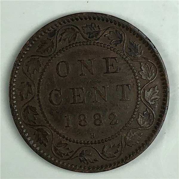 Canadian Large Cent 1882 Double H EF