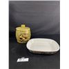 Image 1 : Vintage Royal Doulton 'Forest Flower' Open Pan 10" x 9" & Cookie Jar w/Basketweave Pattern Made In J