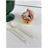 Image 2 : Rare Vintage Twin Egg Cup Holder w/Spoons & Vintage Apple Toothpick Holder