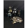 Image 1 : Vintage E.F. Brass Coffee/Tea/Creamer/Sugar Set & Misc Silverware, Keys etc