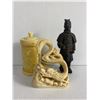 Image 2 : Lot Of Vintage Asian Décor, Cocktail Stick Holder, Statues, Tray, Etc
