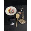 Image 1 : Lot Of Collectible Finds, Plate, Hair Brush, Large Copper Penny Etc