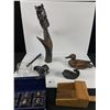 Image 1 : Vintage Lot Of Various Media Carvings, Handmade Blue Berry Picker, European Countries Napkin Holders