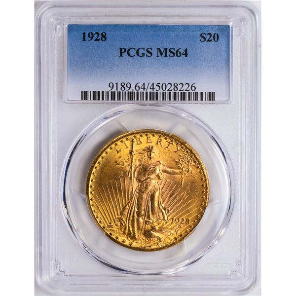 1928 $20 St. Gaudens Double Eagle Gold Coin PCGS MS64