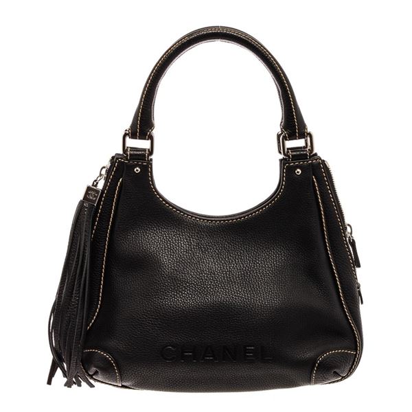 Chanel Black Leather Tassel Hobo Bag