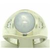 Image 3 : Men's Vintage 14k White Gold 7.24 ctw Oval Gray Star Sapphire Round Diamond Ring