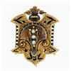 Image 1 : Antique Victorian Etched 18k Yellow Gold Black Enamel & Seed Pearl Brooch Pin