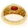Image 4 : 14k Yellow Gold NICE Oval Cabochon Bezel Set Coral Domed Quilted Texture Ring