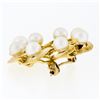 Image 4 : Vintage Textured 14k Yellow Gold 4.8mm Round 8 Cultured Pearl Wreath Brooch Pin
