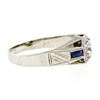 Image 5 : Antique Art Deco Mens 14K White Gold .90 ctw European Diamond Sapphire Etched Ri
