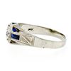 Image 6 : Antique Art Deco Mens 14K White Gold .90 ctw European Diamond Sapphire Etched Ri