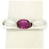 Image 2 : 14K White Gold 0.62 ctw Oval Burnish Set Light Burgundy Ruby Solitaire Band Ring