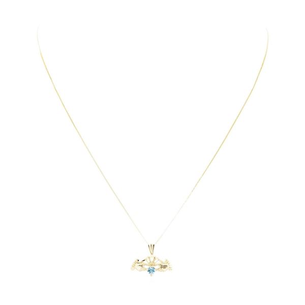 0.25 ctw Blue Topaz Claddagh Pendant with Chain - 14KT Yellow Gold