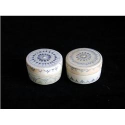 CYLINDRICAL MEDIUM BLUE & WHITE BOXES, FLORAL