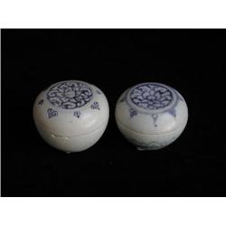 MEDIUM UNDERGLAZED BLUE & WHITE BOXES, FLORAL