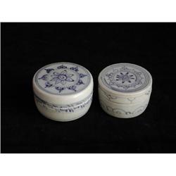 CYLINDRICAL MEDIUM BLUE & WHITE BOXES, FLORAL