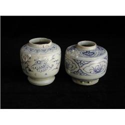 LG FOOTED UNDERGLAZED BLUE & WHITE JARS, FLORAL