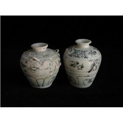 LG UNDERGLAZED BLUE & WHITE JARS, FLORAL