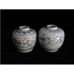 LG UNDERGLAZED BLUE & WHITE JARLETS, FLORAL