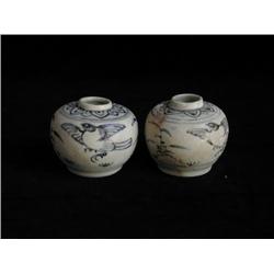 LG UNDERGLAZED BLUE & WHITE JARLETS, BIRDS