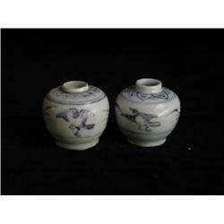 MED UNDERGLAZED BLUE & WHITE JARLETS, BIRDS