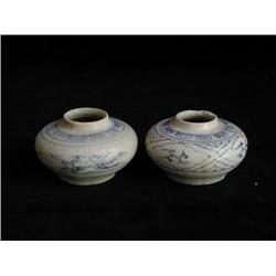 UNDERGLAZED BLUE & WHITE JARLETS, FLORAL