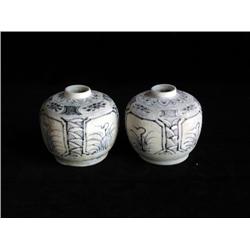 LG UNDERGLAZED BLUE & WHITE JARLETS, FLORAL