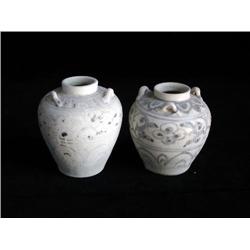 LG UNDERGLAZED BLUE & WHITE JARS, FLORAL