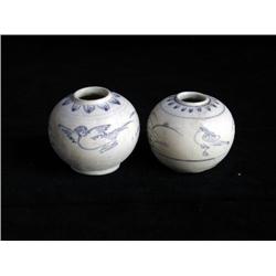 MED UNDERGLAZED BLUE & WHITE JARLETS, BIRDS