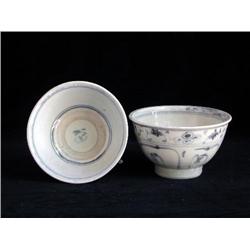 MED UNDERGLAZED BLUE & WHITE BOWLS, FLORAL
