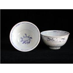 LG UNDERGLAZED BLUE & WHITE BOWLS, FLORAL