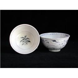 MED UNDERGLAZED BLUE & WHITE BOWLS, FLORAL