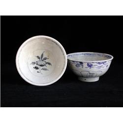MED UNDERGLAZED BLUE & WHITE BOWLS, FLORAL