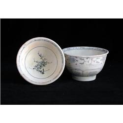 MED UNDERGLAZED BLUE & WHITE BOWLS, FLORAL
