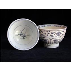 LG UNDERGLAZED BLUE & WHITE BOWLS, FLORAL