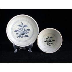 SM UNDERGLAZED BLUE & WHITE BOWL, FLORAL; MED UNDE