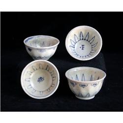 SM UNDERGLAZED BLUE & WHITE CUPS, FLORAL