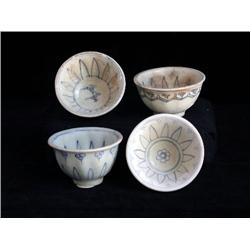 SM UNDERGLAZED BLUE & WHITE CUPS, FLORAL