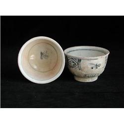 LG UNDERGLAZE BLUE & WHITE CUPS, FLORAL